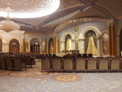 Main hall at the King Abdulaziz Conference Palace, fitted with the completed low current systems installation